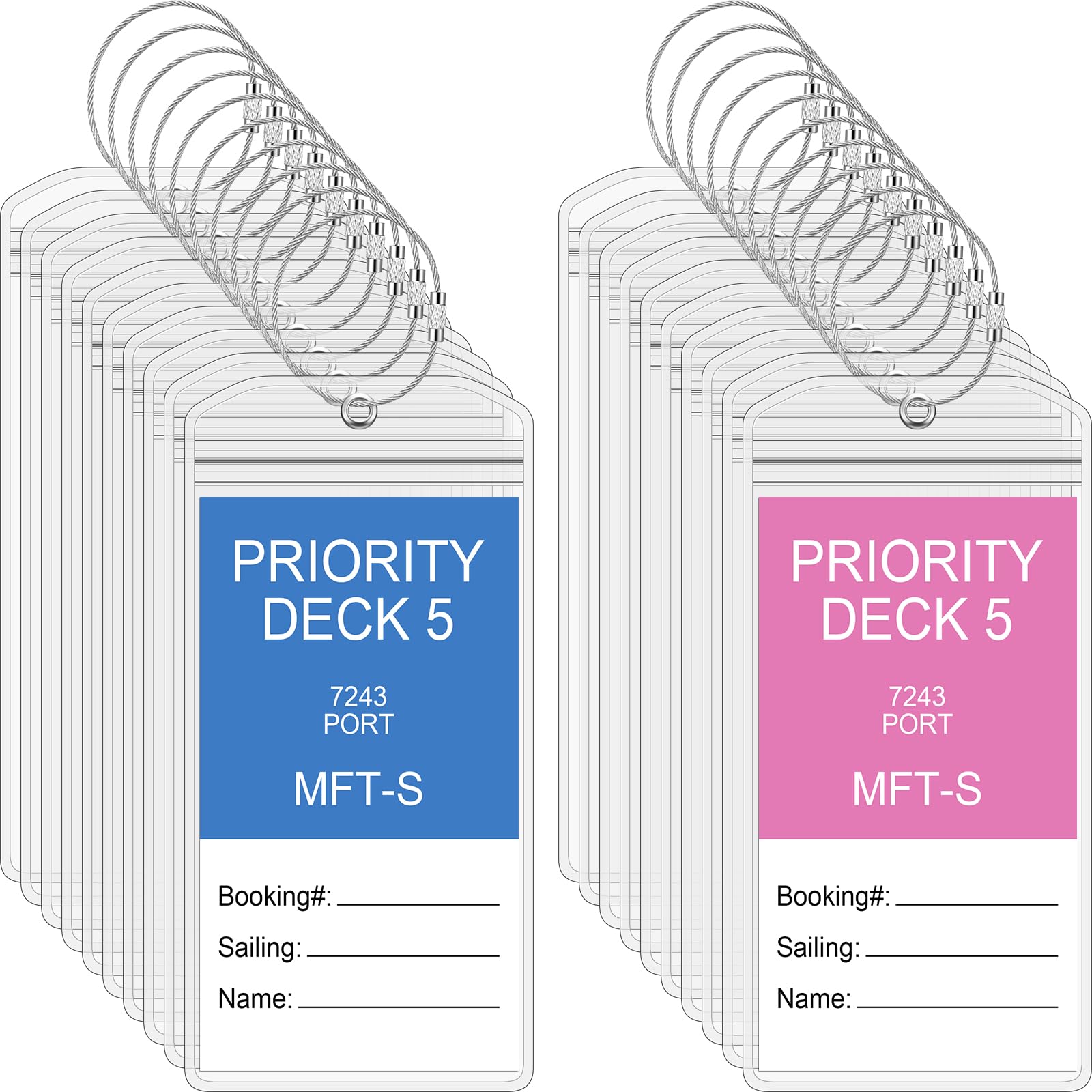 Clabby 20 Sets Cruise Clear Luggage Tags Holders Bag with Loops for Carnival, PVC Waterproof Tag for Travel Supplies