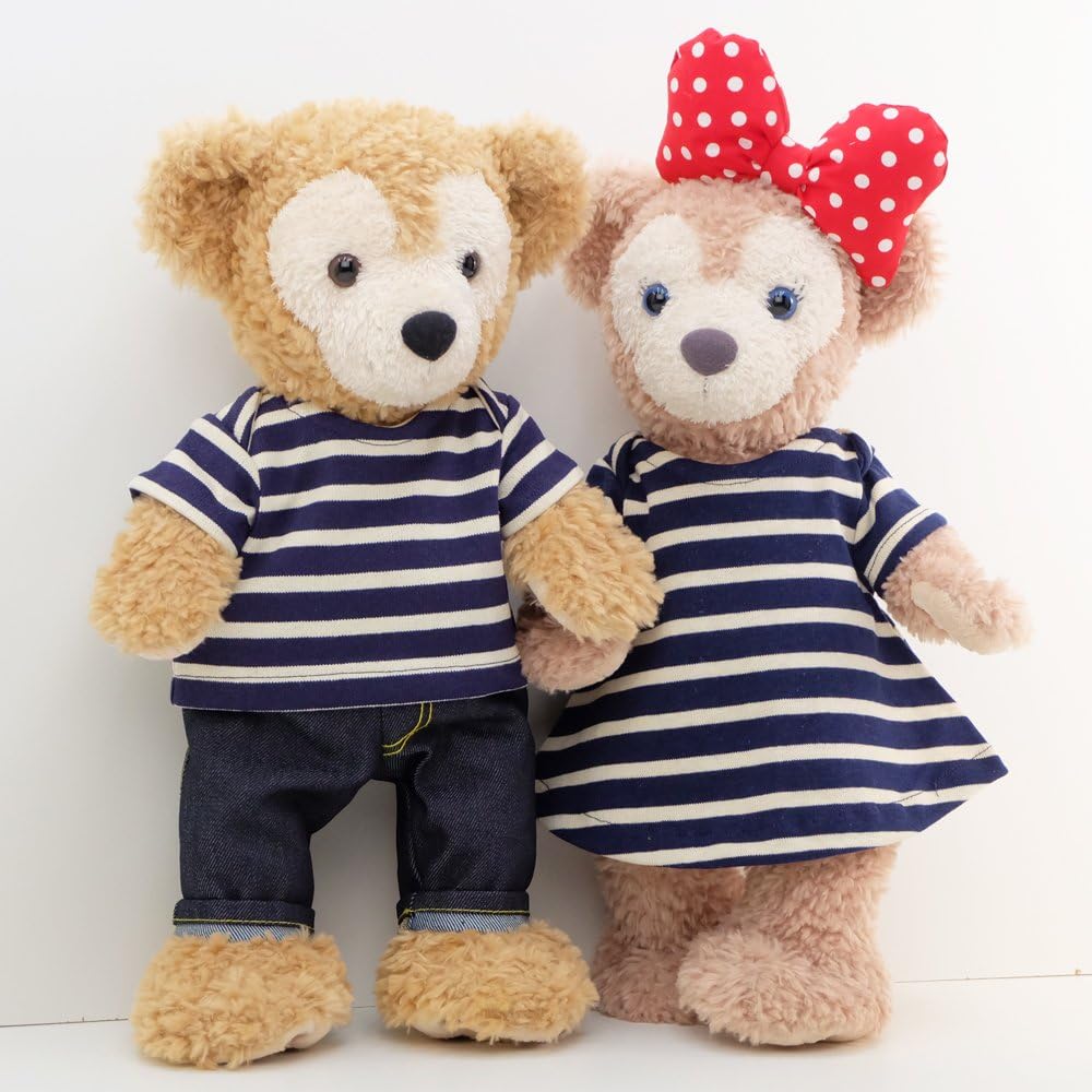 Amazon Cushu Cush ダッフィー シェリーメイ 日本製 ぬいぐるみ用 着せ替え 洋服 コスチューム 紺ボーダー ペアセット Tシャツ パンツ ワンピース リボン の4点セット Cds275s ドレス アクセサリー おもちゃ