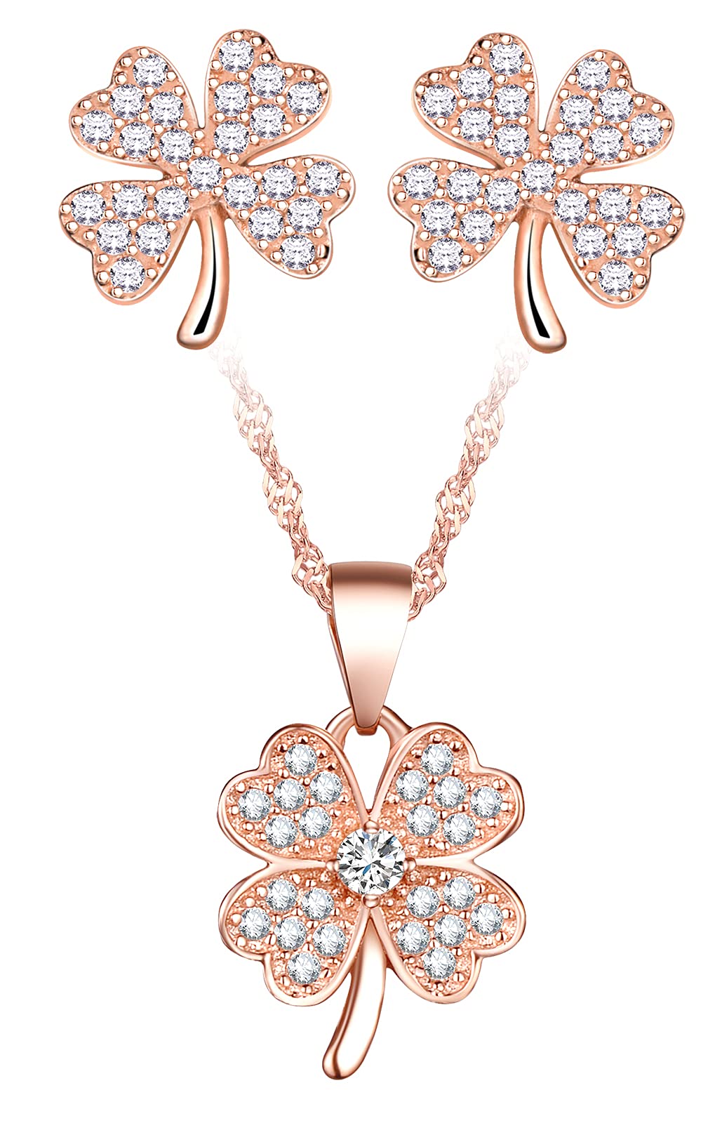 Yumilok Sparkle Jewellery Set Silver Stud Earrings Necklace Set with AAA Cubic Zircorn