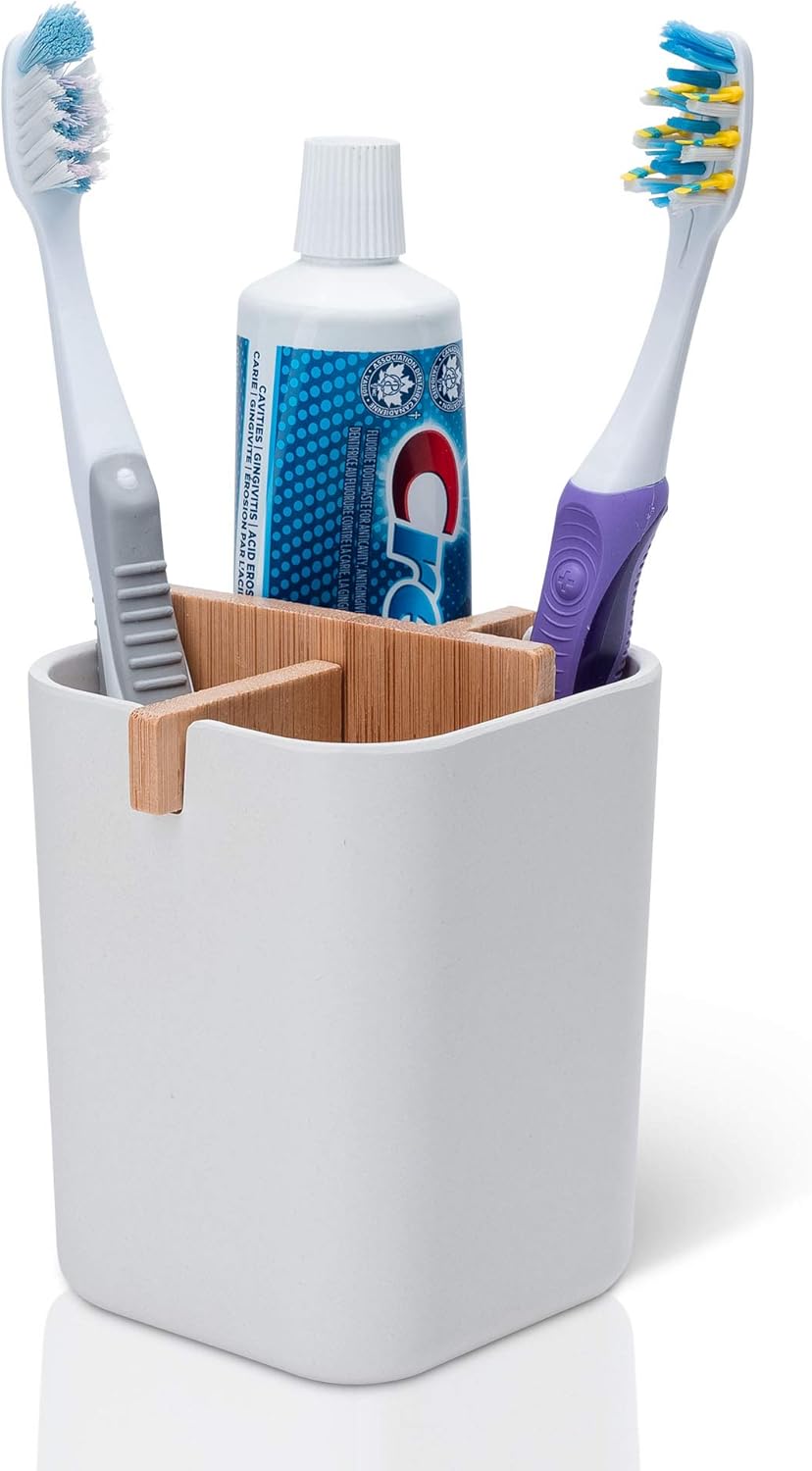 SaaGiio Bamboo Toothbrush Holder in White Naturally Tough
