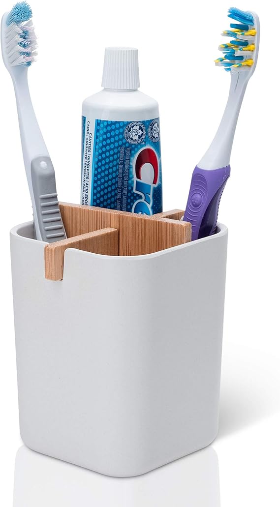 SaaGiio Bamboo Toothbrush Holder in White Naturally Tough