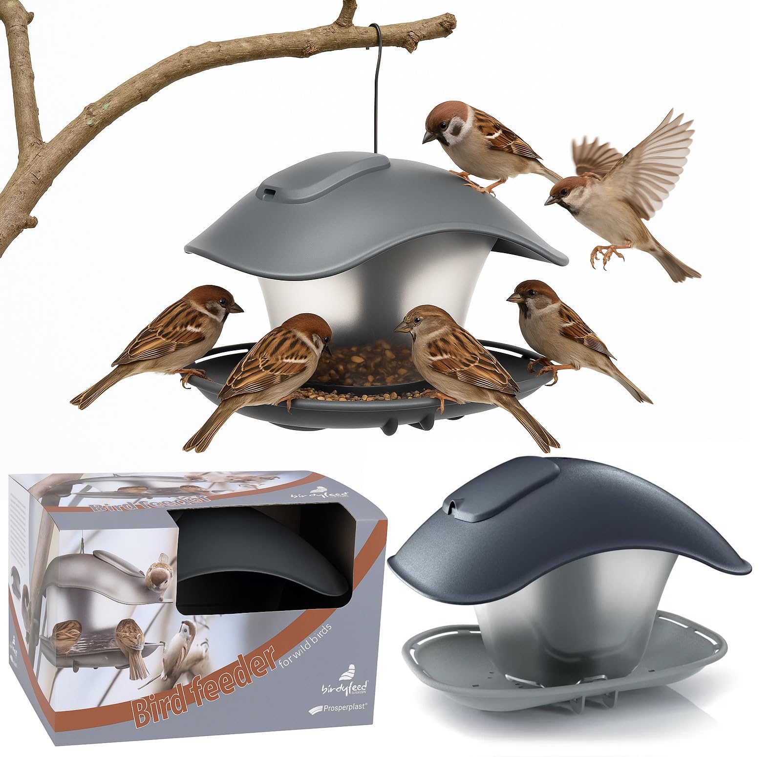 Prosperplast Bird Feeder House UV Resistant Plastic Light Grey 248 x 182 x 174 mm (L x W x H)