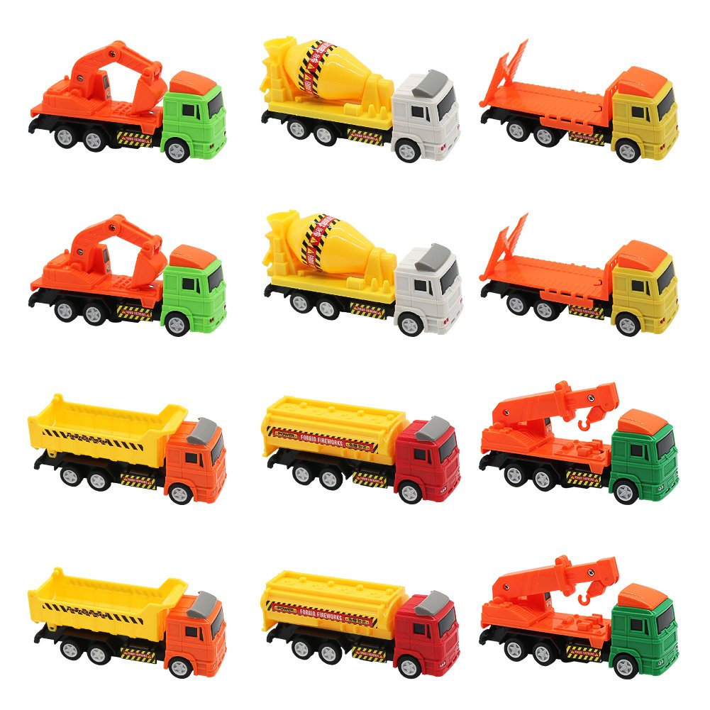 Nuheby Toy Cars 12pcs Push and Go Friction Cars Pull Back Cars Digger Crane Dumper Tanker Toy Mixer Toy Truck Vehicle Engineering Car Model for Kids 3+