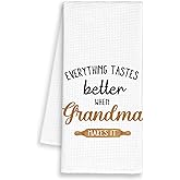 Dimurela Grandma Kitchen Towels, Grandma Gifts for Birthday Christmas Mother's Day, Everything Tastes Better Hand Towels Decor for Bathroom, Rustic Dish Towel, Farmhouse Tea Bar Towel Home 16x24in