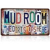 TREEPERI Vintage License plate Mud room The Dirt Stops Here Wall Decor Metal Sign Tin Signs