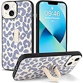Jefonha Compatible with iPhone 13 Case with Finger Hand Strap Kickstand, Trendy Cool Leopard Cheetah Print Phone Case for Women Men, Full Camera Protection Shockproof Protective Cover, White