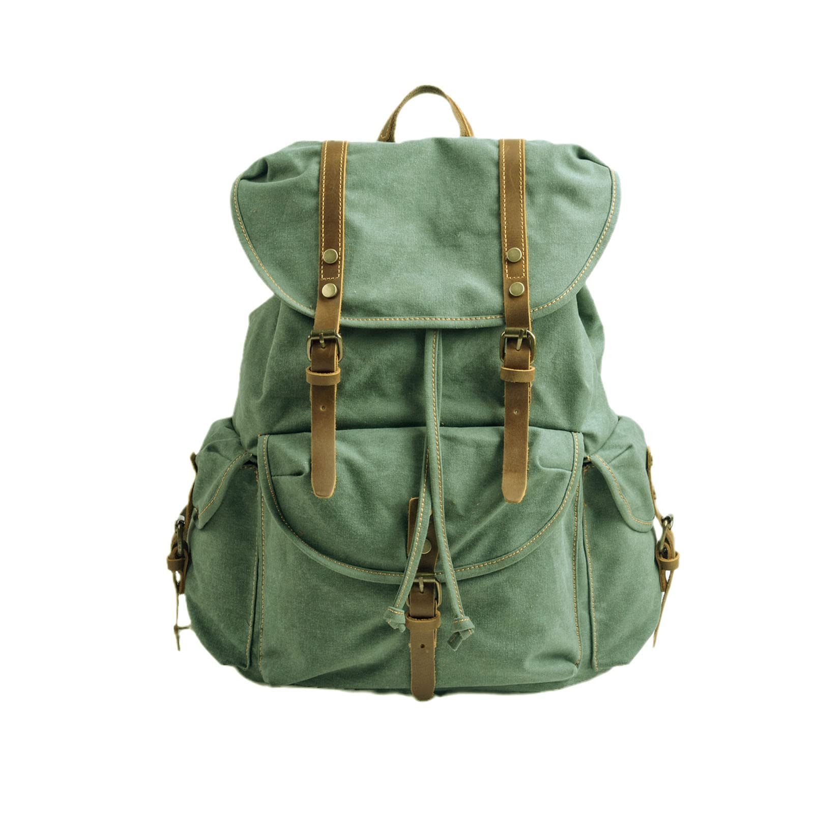 FANDARE Canvas Backpack Vintage Travel Rucksack Hiking Backpack Outdoor Daypacks Trekking Rucksack for Men Women Sport Travel Camping Mountaineer Knapsack Lake Green