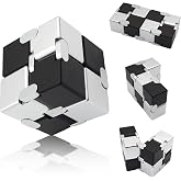 DOLASEV Metal Infinity Cube Fidget Toy Stress Relief ADHD Black Silver | Aluminum Alloy Fidget Cube with Case, Eases Stress Anxiety for ADD ADHD OCD, Stocking Stuffer Gifts for Adults Teens Kids