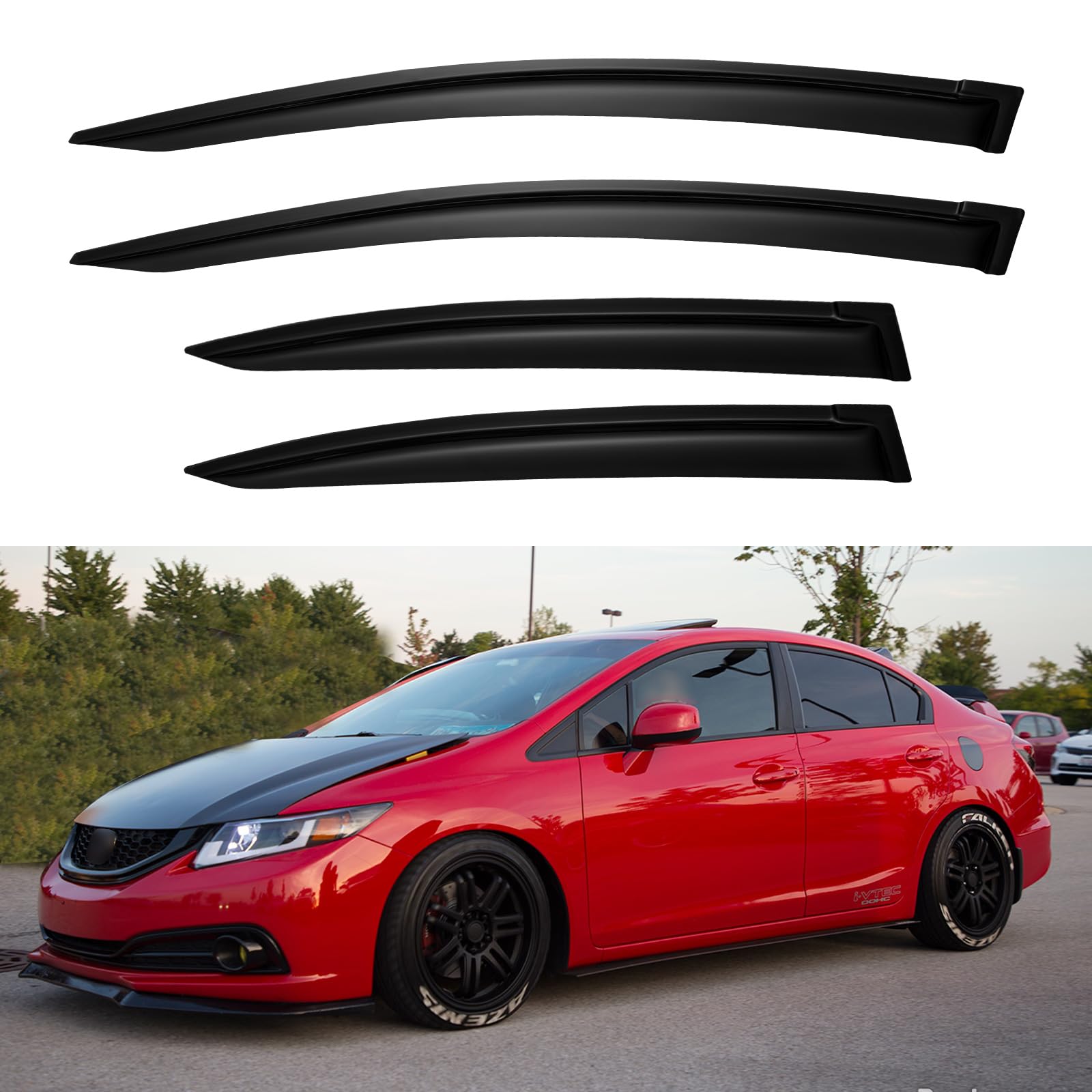 Photo 1 of Window Visors Rain Guards for 2012 2013 2014 2015 Honda Civic, Out-Channel Window Vent Wind Deflectors Visors Shades for 12 13 14 15 Civic Sedan