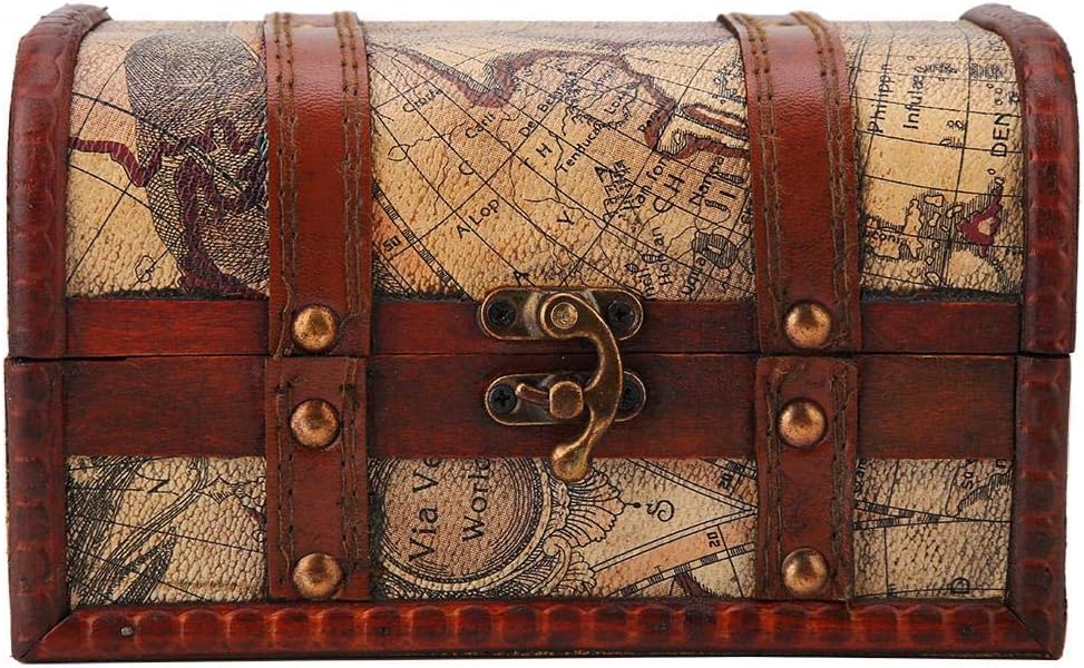 HEEPDD Vintage Wooden Treasure Chest Storage Box for Jewelry Organization Retro Trinket Box for Bracelets Earrings Necklaces 18x10x10.5cm