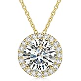Moissanite Necklace Halo Gifts for Women, 0.5CT-4.0CT 18K White/Yellow Gold Vermeil 925 Sterling Silver Valentines Presentfor Her, Lab Created Dimaond Pendant with GRA Certificate of Authenticity
