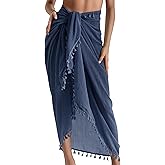 Eicolorte Beach Sarong Pareo Womens Semi-Sheer Swimwear Cover Ups Short Skirt with Tassels