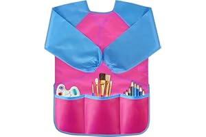 VCOSTORE Kids Art Smock, Waterproof Toddler Paint Smock, Long Sleeve child painting apron with 3 Pockets