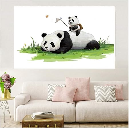 Amazon Bgggtd ポスター 漫画動物パンダ絵画抽象的なポスターとプリント中国のアートキャンバス絵画リビングルームの家のための壁の写真 50x70x1フレームなし ウォールステッカー オンライン通販
