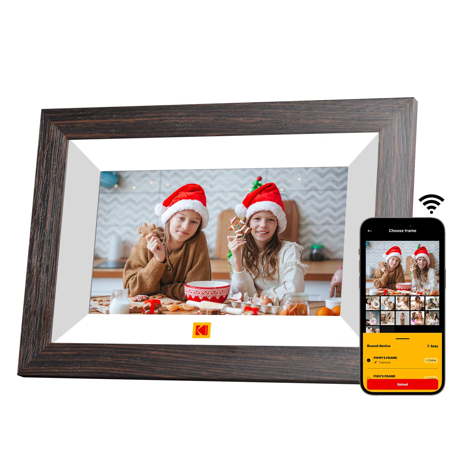 KODAK Digital Photo Frame WiFi Digital Picture Frame 7 Inch, Built in 32GB Storage, HD IPS Touchscreen, Auto-Rotate, Smart Electronic Frame Shares Images & Videos with Friends and Family via Phone App
