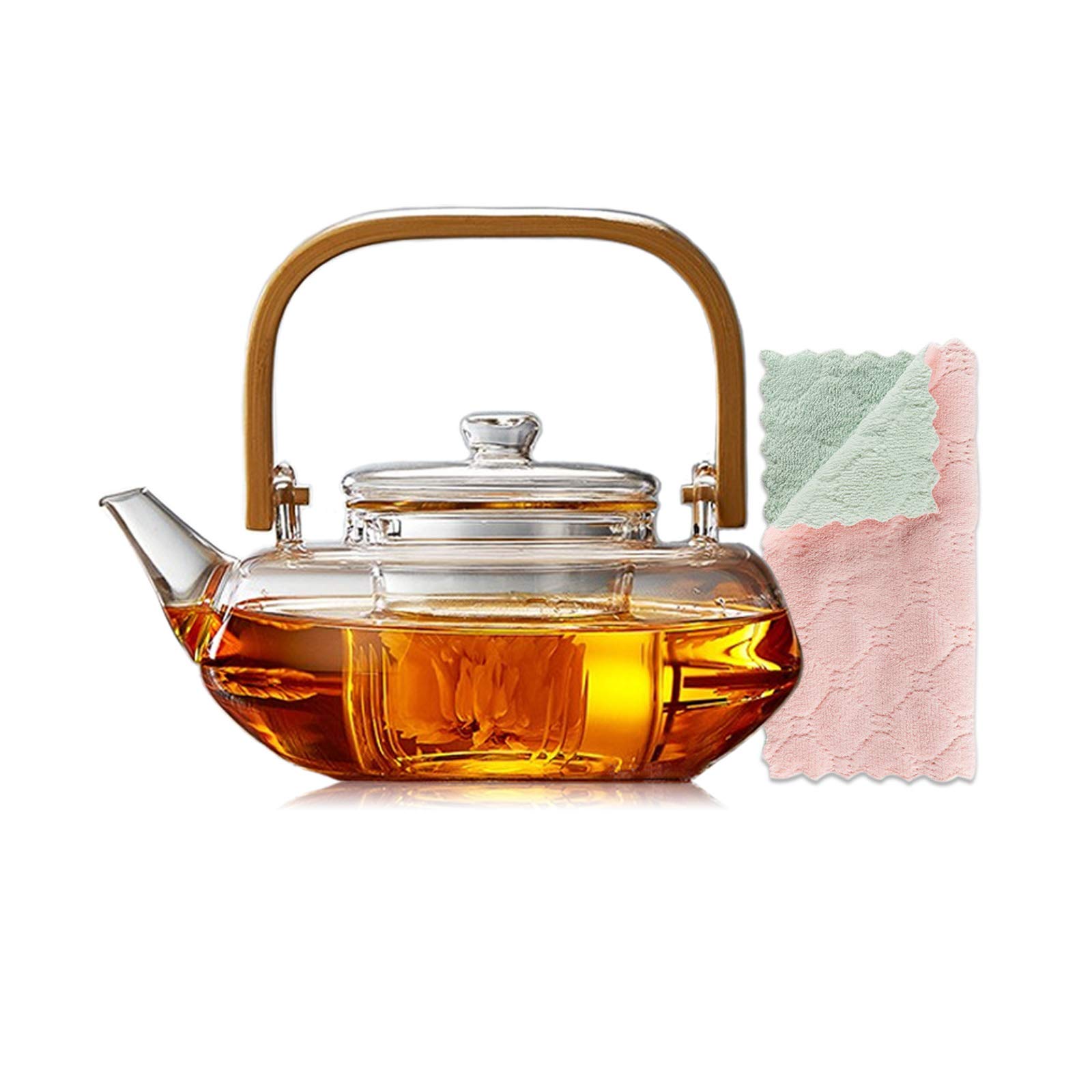 800ml/28oz Strainer Glass Teapot with, Bamboo Handle Beam Teapot with Infuser for Loose Tea, Safe On Stovetop – Tea Kettle and Tea Maker