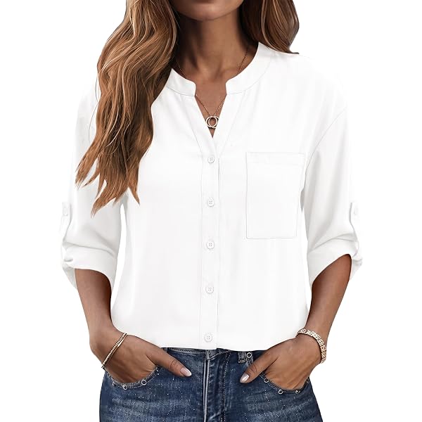 Amazon.com: LOMON Button Down Shirts for Women 3/4 Length Sleeve