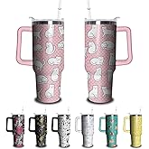 Kearscupra 40oz Cat Tumbler with Handle and Straw, Stainless Steel Insulated Cup with Lid and Straw, Travel Coffee Mug Water Bottle, Birthday Mothers Day Gifts for Women Men Animal Lovers