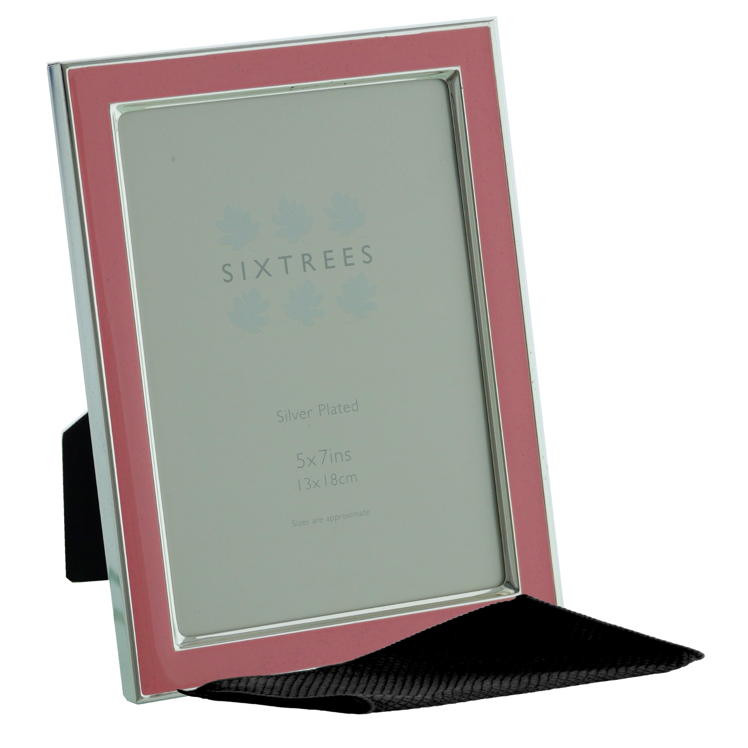 Kew Sixtrees 2-692-57 Silver Plated and Bright Pink Enamel 7 x 5 inch Photoframe complete with Microfibre Polishing Cloth