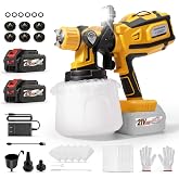 maXpeedingrods Paint Sprayer, 1400ML HVLP Spray Paint Gun 2 * 4Ah Battery | Paint Spray Gun with LED Light, Cordless Paint Sprayer with 3 Modes &amp; 6 Nozzles, Electric Paint Sprayer for House Painting