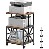 GreenForest Printer Stand with Lockable Wheels, Heavy Duty Printer Table | 3-Tier Storage Shelf, Fit 2-3 Printers/3d/Heat Press/Laser, Rolling Cart for Home Office, Small Spaces, 19.7"x17.7", Walnut