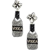 Mud Pie Womens Drink Dangle Beaded Earring Set, Black Vodka