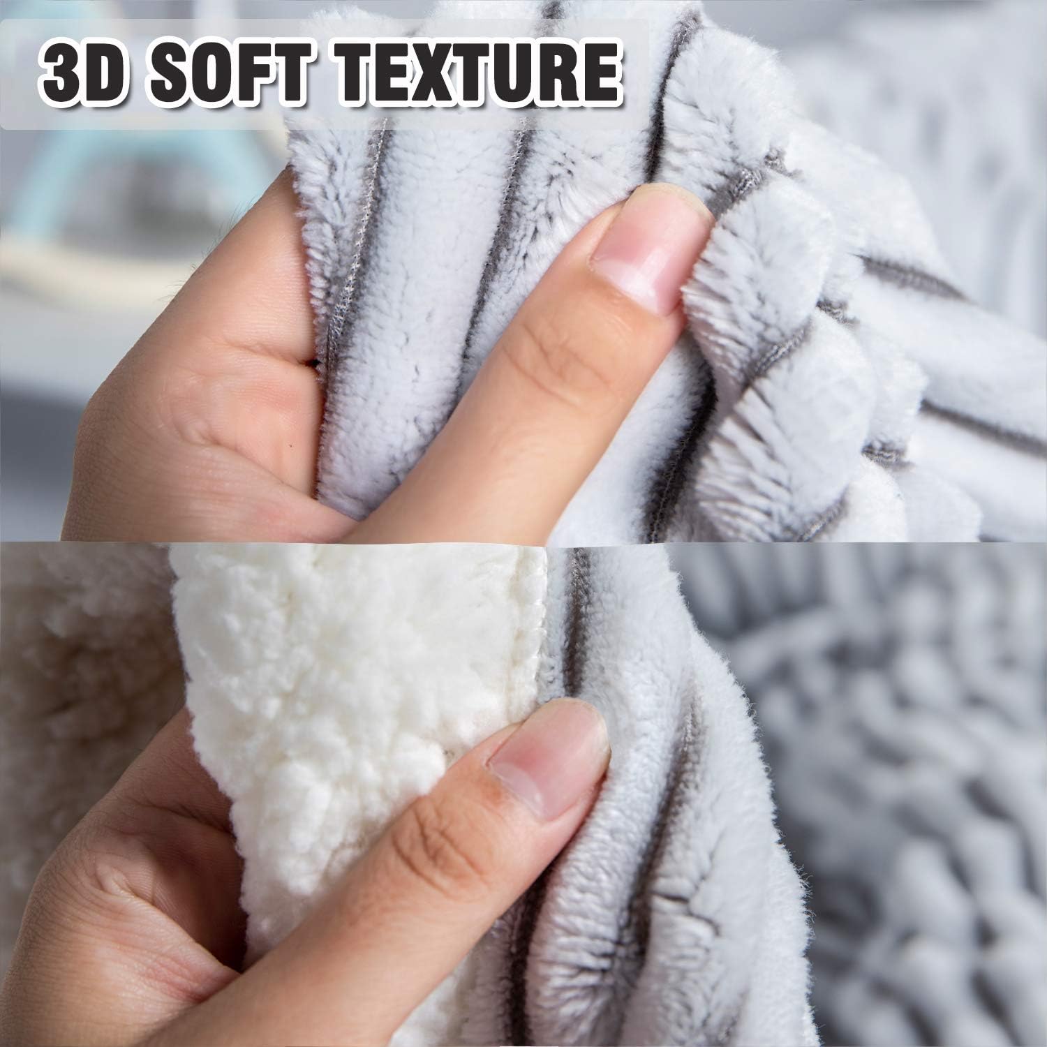 DISSA Sherpa Fleece Blanket Throw Blanket Soft Blanket Plush Fluffy Blanket Warm Cozy with Grey and White Strip Perfect Throw for All Seasons for Couch Bed Sofa (Grey, 51" x63''): Home & Kitchen