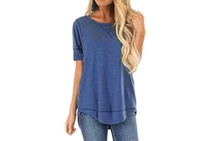 JomeDesign Summer Tops for Women Short Sleeve Side Split Casual Loose Tunic Top