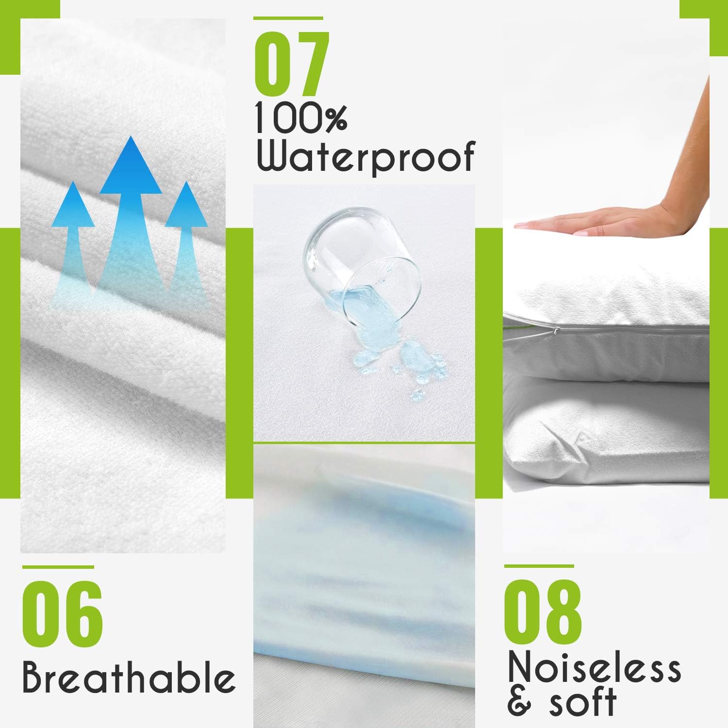 ZenPur Pillow Protectors 2 Pack 100% Waterproof, Zippered Pillow Cases 50x70cm, Breathable, Hypoallergenic, Anti-mite - Image 5