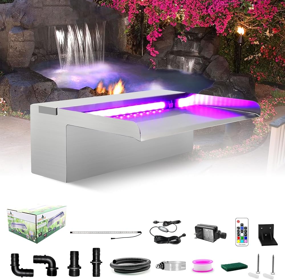 Longrun Waterfall Pool Fountain 30cm Stainless Steel LED Light Kit