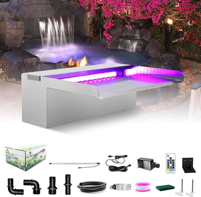 Longrun Waterfall Pool Fountain 30cm Stainless Steel LED Light Kit