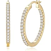 14K Gold Hoop Earrings for Women with Dual-sided Cubic Zirconia, Gold Hoop Earring for Women Sensitive Ears Hypoallergenic Womens Hoops Earring