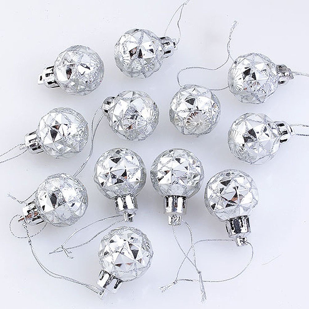 Yoption 12Pcs 28MM Christmas Ornaments Plastic Glitter Shiny Balls Hanging Xmas Tree Decoration Ornament Balls Baubles (Silvery)