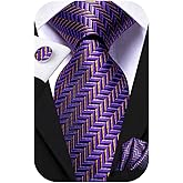 Hi-Tie Mens 70 inches Tie Set Extra Long Necktie With Cufflinks Handkerchief For Big and Tall Men Business Wedding