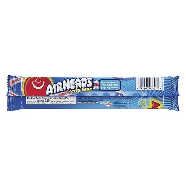 AIRHEADS XTREMES BELTS CANDY, CHEWY CANDY PACKAGE, BLUEST RASPBERRY FRUIT FLAVOR ARTIFICIALLY FLAVORED, 2 OUNCES (18-PACK)