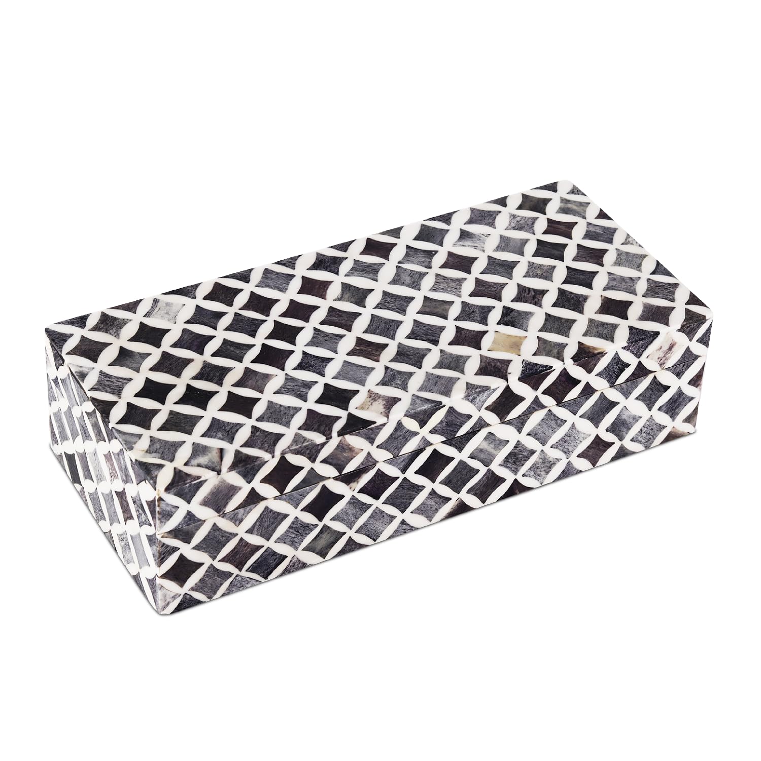 Handicrafts Home Decorative Storage Box with Lid, Moroccan Coffee Table Storage Box Organizer, Wooden Keepsake Jewelry Box, Decorative Desk Console Storage Box, Black & White, 10 x 4.5 x 2.5 Inch