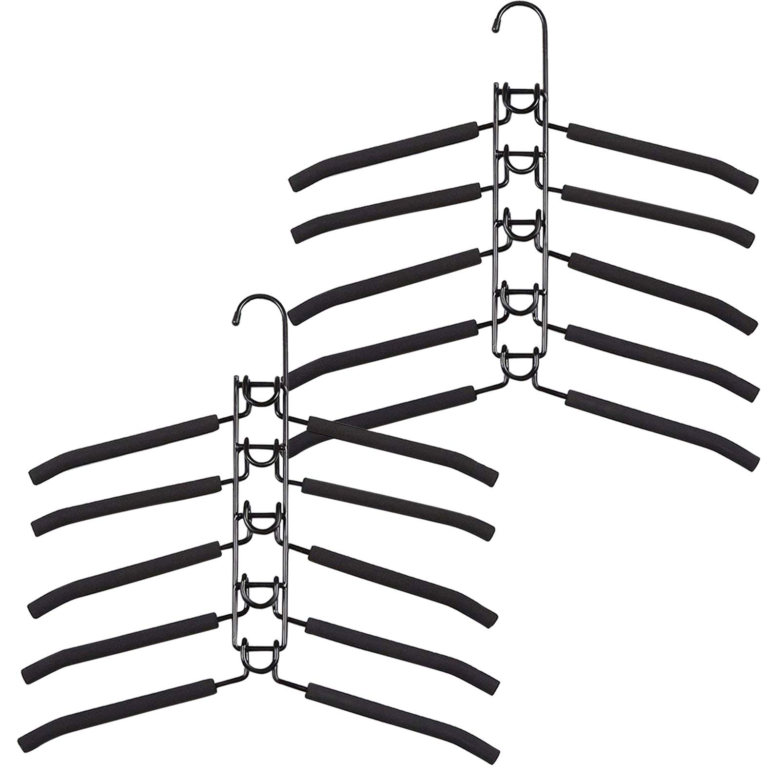 YiSeyruo Clothes Hangers Space Saving: 2 Pack 5 in 1 Multi Layer Hangers Non-Slip Foam Padded Heavy Duty Thick Hanger Closet Organizers and Storage for Coat Sweater Suit T-Shirt…