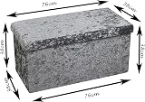 HomeHarmony Crushed Velvet Quilted Top Folding Storage Ottoman Silver Large view 2