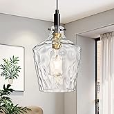 Vaziden Modern Hammered Glass Pendant Lighting for Kitchen Island 1 Pack, Farmhouse Black and Gold Pendant Light Fixtures, He