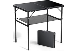 Anbte 3ft Camping Table Foldable with Storage Net, 3 Heights Max 29.5" Aluminum Camping Table with Portable Handle, Lightweig