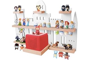 Givilio Tonie Shelf Castle for Toniebox,Wall Mounted Tonie Shelf Set,Tonie Figures Tonie Storage,Magnetic Wooden Floating Shelves Compatible with Toniebox for Kids Room (White)
