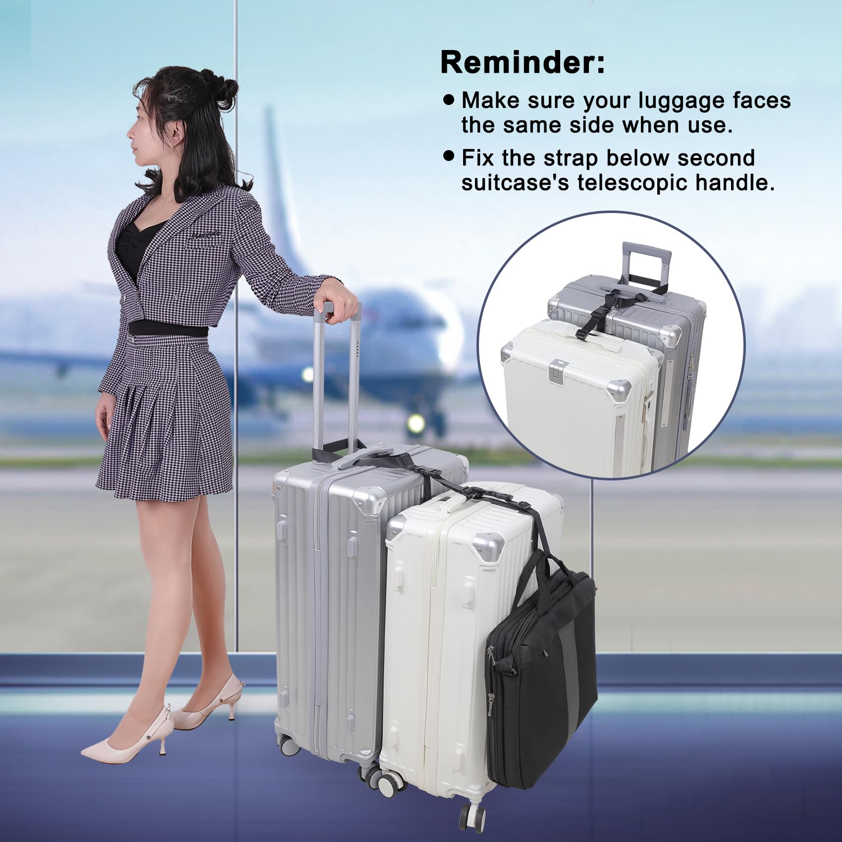 Vigorport Luggage Straps, Luggage Connector Straps for Suitcases Add A Bag and Connect Your 2 Suitcases Together Adjustable Attachment Accessories Belts (1'' Width S Size)