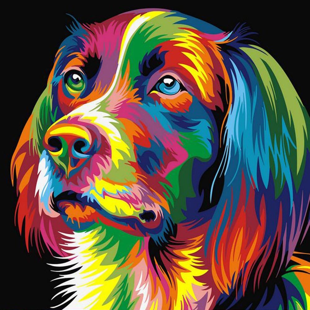 Thinktoo Paint by Number Kits DIY Oil Painting Works for Adults Kids Beginner Canvas Art-Colorful Dog 16"X 20" (40 x 50cm, Without Frame)
