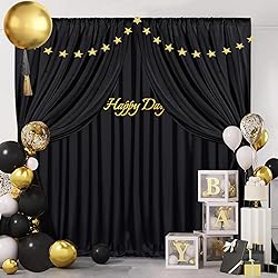 Black Backdrop Curtains 30ft x 10ft: Polyester