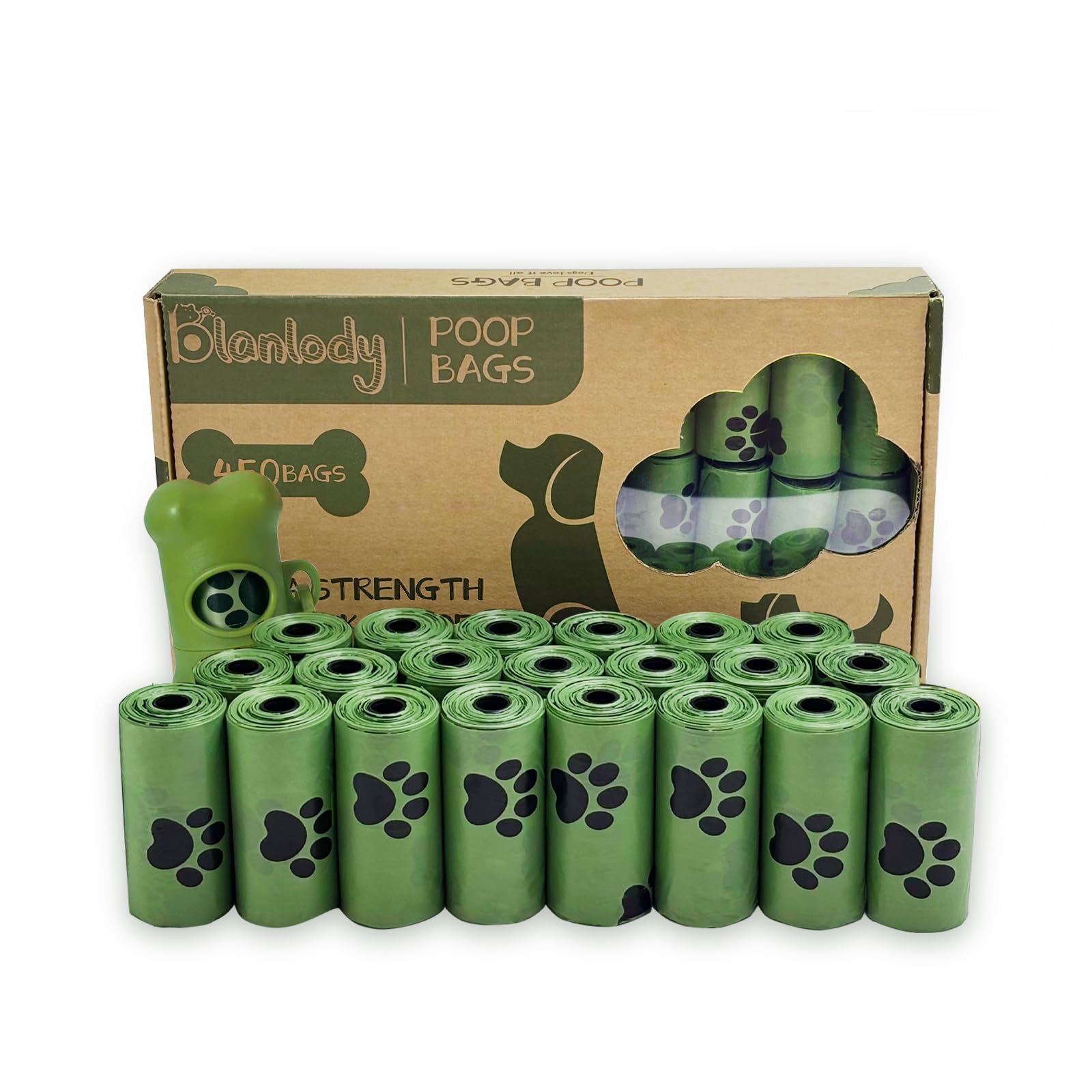 Blanlody 450 Poo Bags Dogs, Biodegradable Dog Poop Bags with Leak Proof and Extra Thick, Compostable Easy Tear Dog Poop Bags With Dispenser And Lead Clip,Green Dog Waste Bags For Outdoor Walking