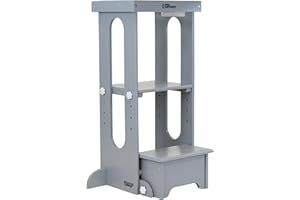 Little Partners Learning Tower Toddler Tower, Explore 'N Store Montessori Kitchen Tower for Cooking and Learning, 22.28" L x 19.56" W x 33.50" H, Ages 2 to 6 (Silver Drop)