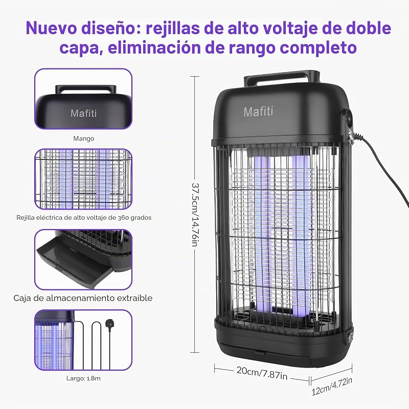 Matamoscas Eléctrico 1200V con Luz UV 20W, Trampa Insectos Interior