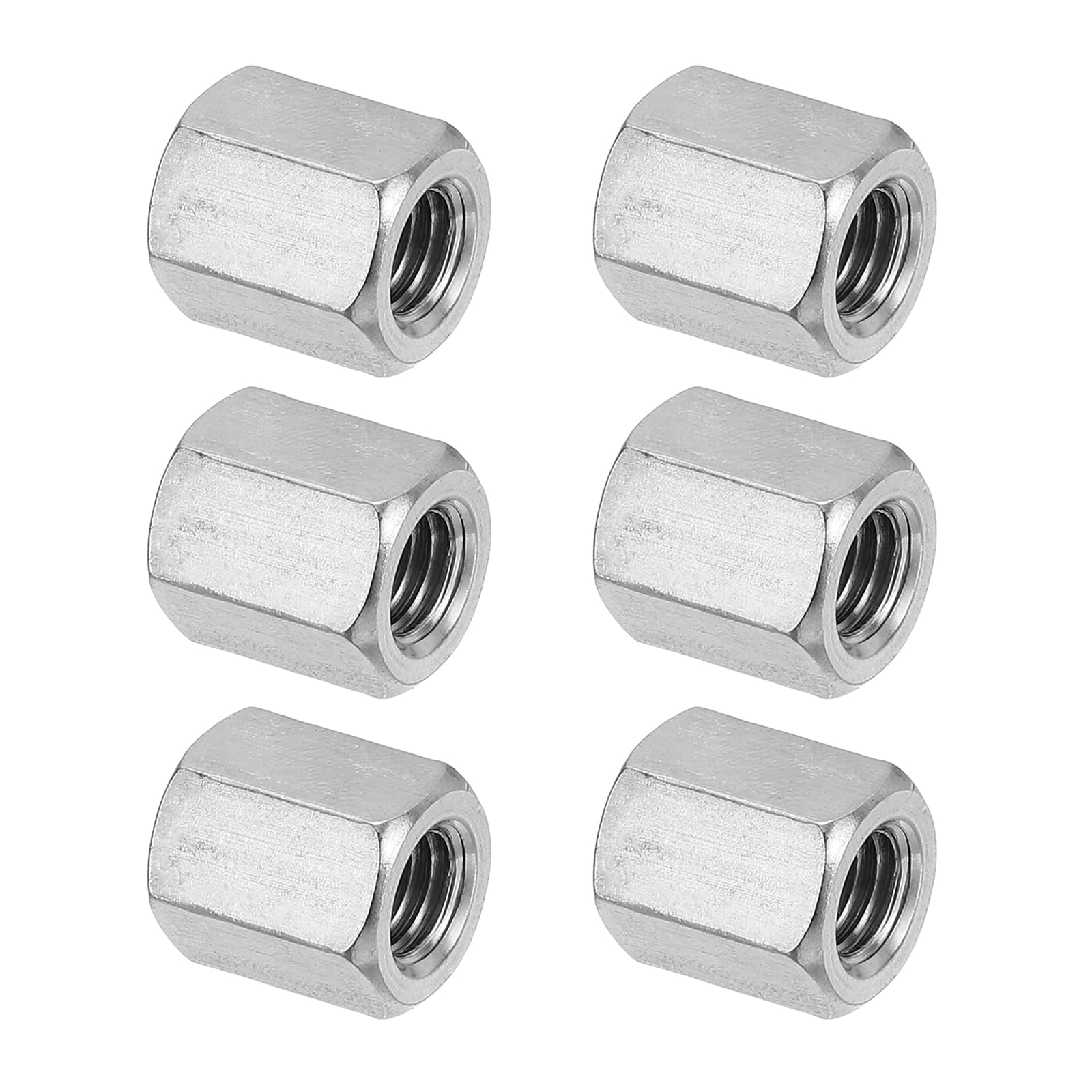PATIKIL M8 x 1.25-Pitch 304 Stainless Steel Hex Coupling Nuts, 6Pcs 15mm/ 0.6" Length Coarse Fully Threaded Rod Coupling Nut Studding Connector Fasteners, Silver Tone — image 1