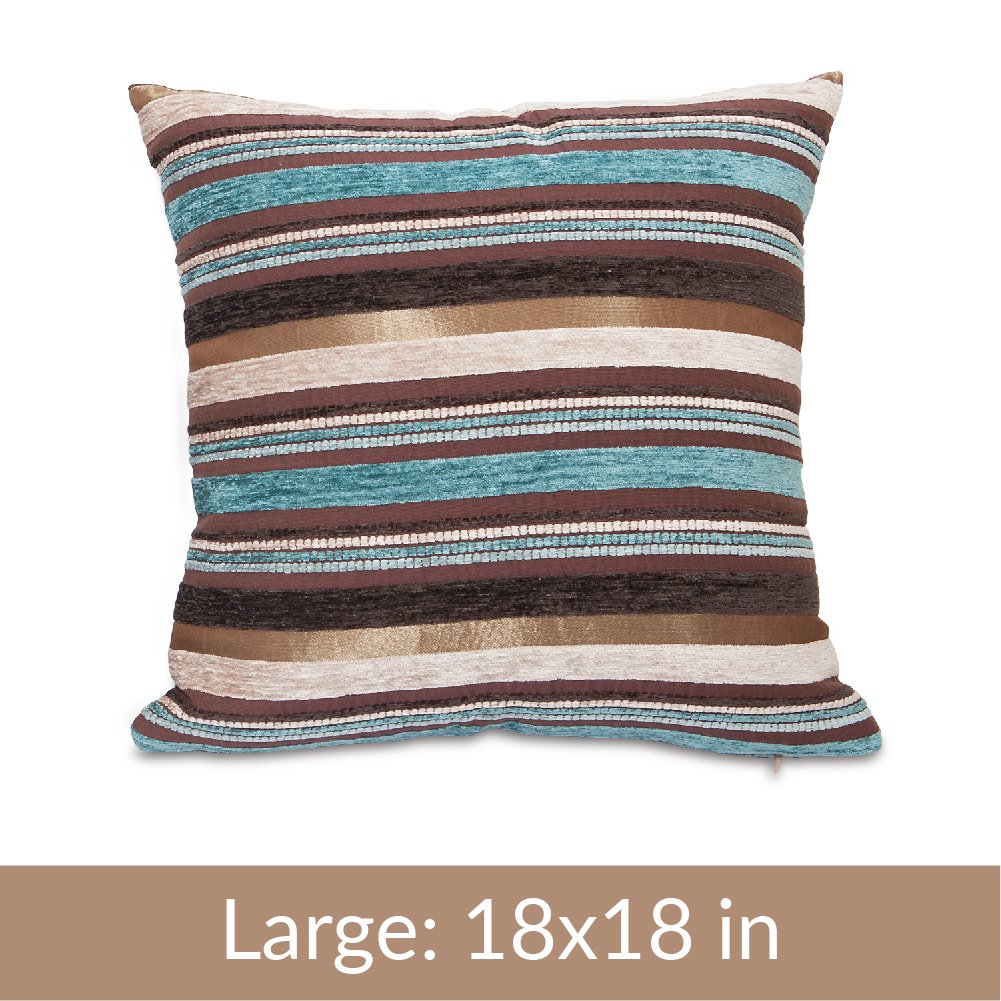2 Packs Cushion Cover Throw Pillow Sham Chenille Pillow Case Blue Rainbow-Like Stripe Design Home Decor 18
