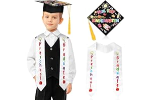 WAYYOGH Preschool Graduation Cap and Stole for Kids Next Stop Kindergarten Cap with Tassel Unisex Printed Preschool Graduation Sash